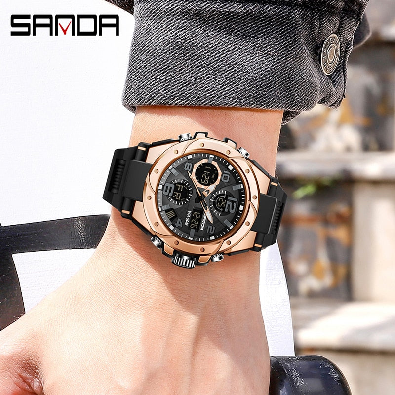 SANDA Sport Military Wrist Watch Men Watches Brand Male Watch For Men Clock Dual Display Wristwatch Army Outdoor Waterproof