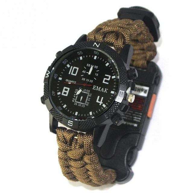 EDC Tactical multi Outdoor Camping survival bracelet watch compass Rescue Rope paracord equipment Tools kit