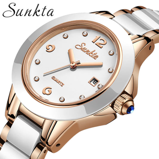 Sunkta Fashion Women's Watch Rose Gold Women's Watch Creative Waterproof Quartz Women's Watch