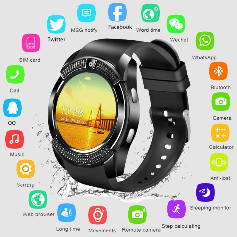 Smart Watch V8 Men Bluetooth Sport Watches Women Ladies Rel gio Smartwatch with Camera Sim Card Slot Android Phone