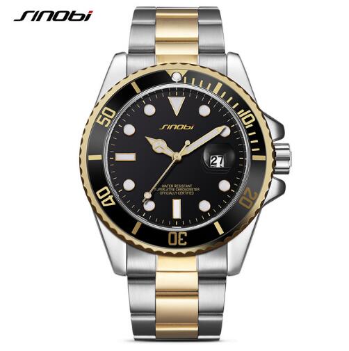 SINOBI Casual Men Watch Waterproof Date Stainless Steel Band