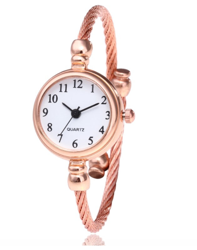 Women's Watches Bracelet Style Opening Simple Retro Art Fashion Watches Women's Fashion Quartz Watch Relogio Feminin Rose gold belt