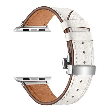 stainless steel butterfly buckle leather strap for apple watch band 38mm 42mm iwatch series 4 3 2 1 wrist bracelet accessories