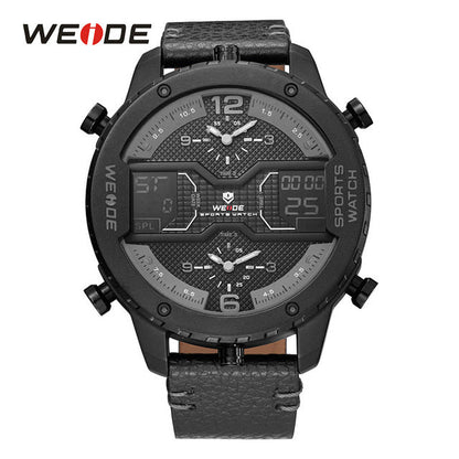 WEIDE men's Sports watch Analog Hands Digital Calendar Quartz Brown Leather Strap Wrist watches