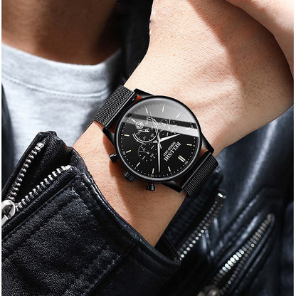 BELUSHI Watch Men Luxury Brand Famous Male Watch Black Watches Ultra Thin Milan Belt Stainless Steel Quartz Men Wrist Watch