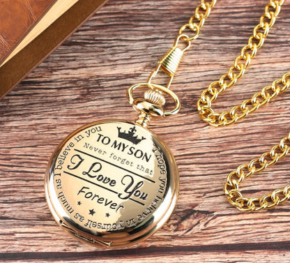 TO MY SON Carved Retro Memorial Quartz Gift Pocket Watch