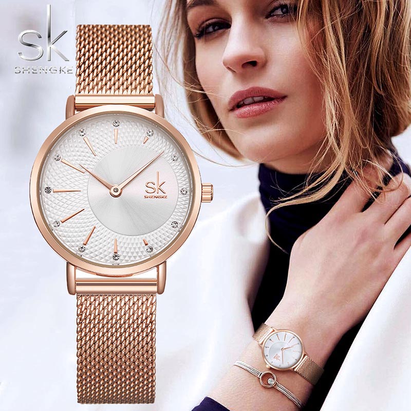 SHENGKE SK Women Watch Top Brand Luxury 2019 Rose Gold Women Bracelet Watch For Ladies Wrsit Watch Montre Femme Relogio Feminino