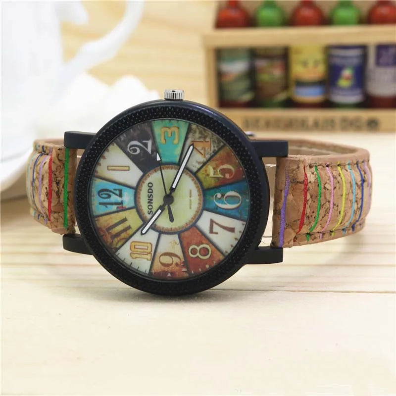 New flower surface wood grain leather watch men's quartz sports watch fashion men and women clock high quality wrist watch