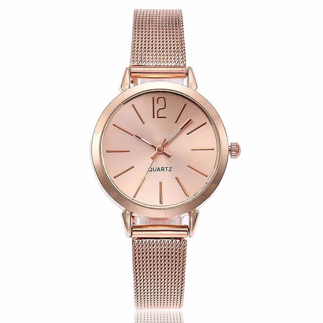 Women Stainless Steel Silver Gold Mesh Watch