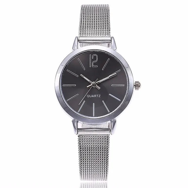 Women Stainless Steel Silver Gold Mesh Watch