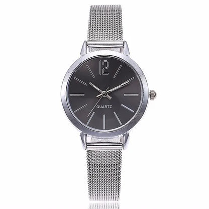 Women Stainless Steel Silver Gold Mesh Watch