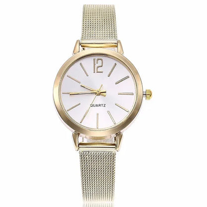 Women Stainless Steel Silver Gold Mesh Watch