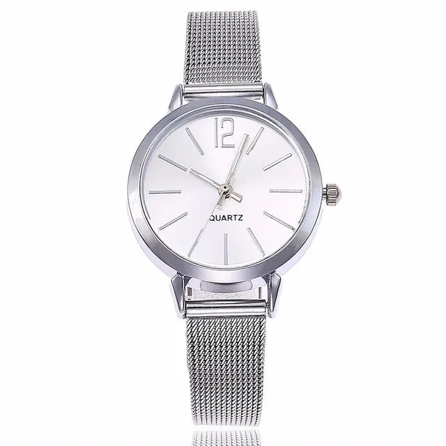 Women Stainless Steel Silver Gold Mesh Watch