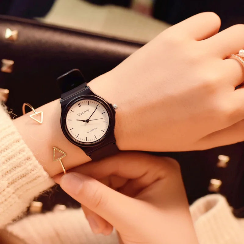 Simple black silicone women quartz watch  ulzzang fashion brand retro watches water resist casual female wristwatches gifts