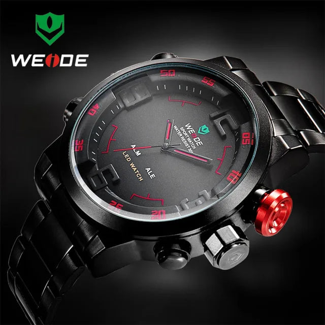 WEIDE Watch Men Stainless Steel Digital Watch Sports Wristwatch LED Quartz Military Wrist Watches